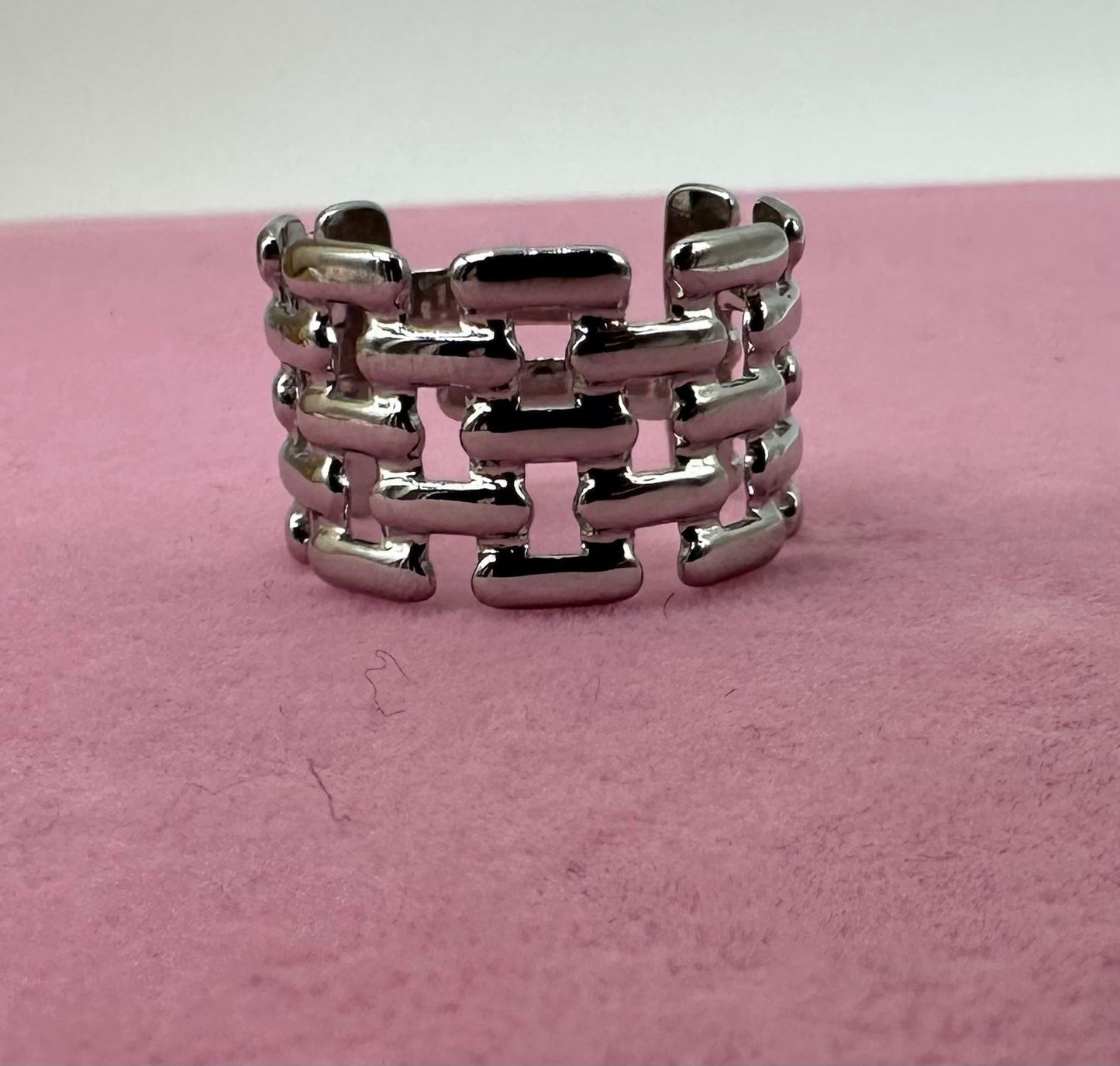 Anello Fascia Larga Maglie Rettangolari - Acciaio Inossidabile Oro Silver