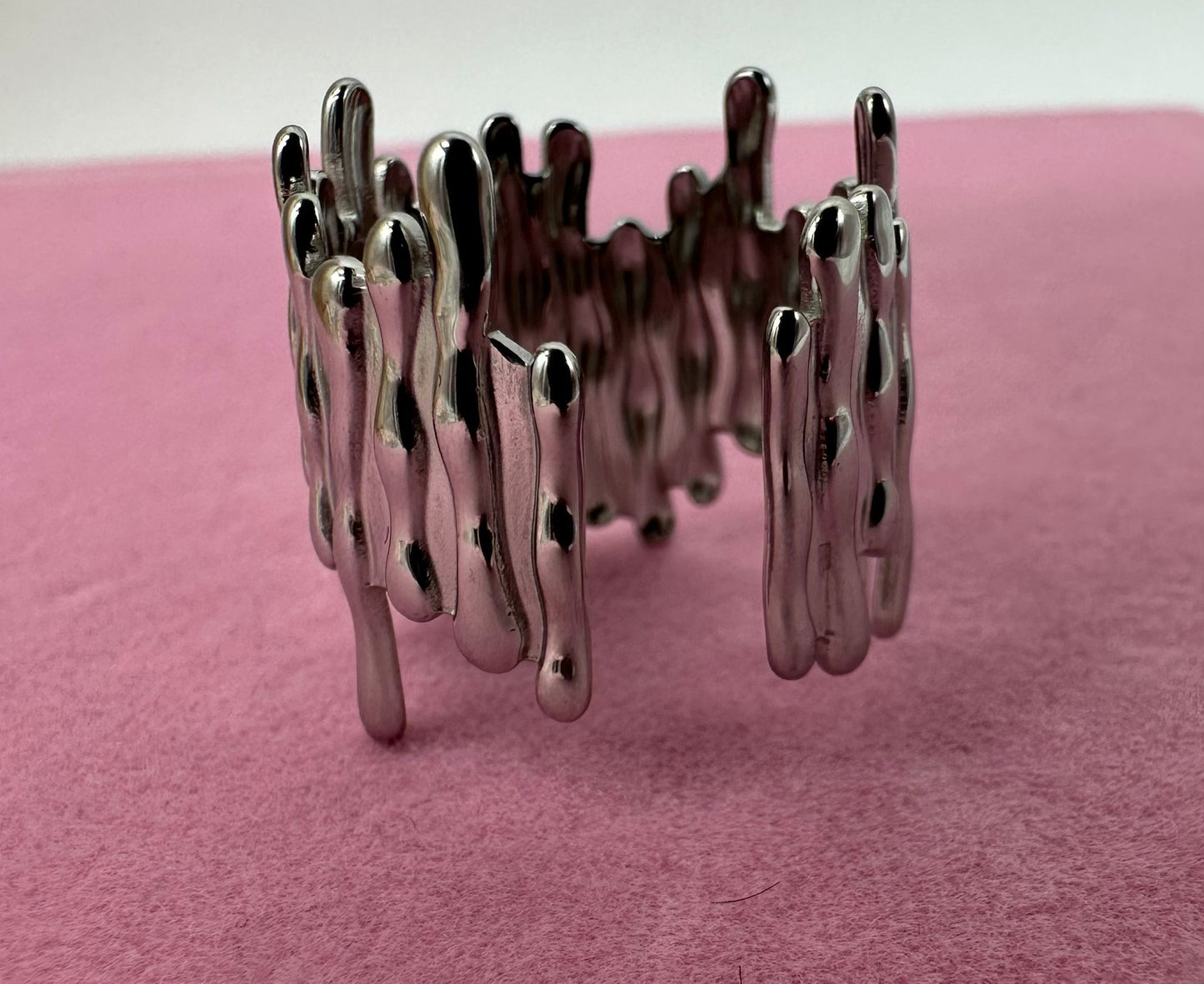 Anello Fascia Larga Design Organico Liquido - Acciaio Inossidabile Oro Silver