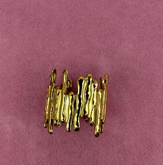 Anello Fascia Larga Design Organico Liquido - Acciaio Inossidabile Oro Silver