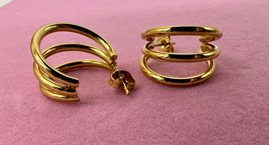 Orecchini a Cerchio Tripli Oro e Silver - Acciaio Inossidabile