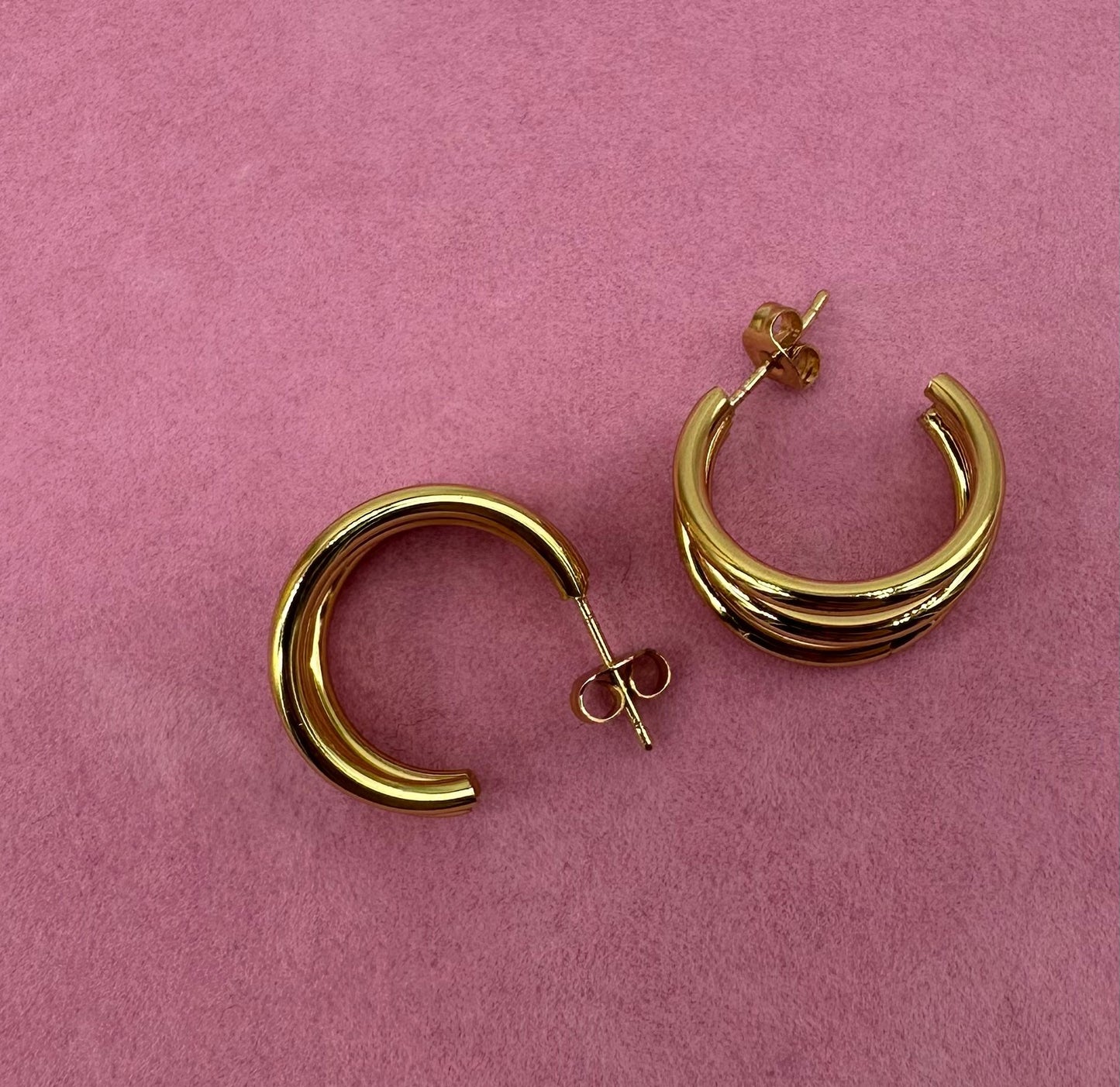 Orecchini a Cerchio Tripli Oro e Silver - Acciaio Inossidabile