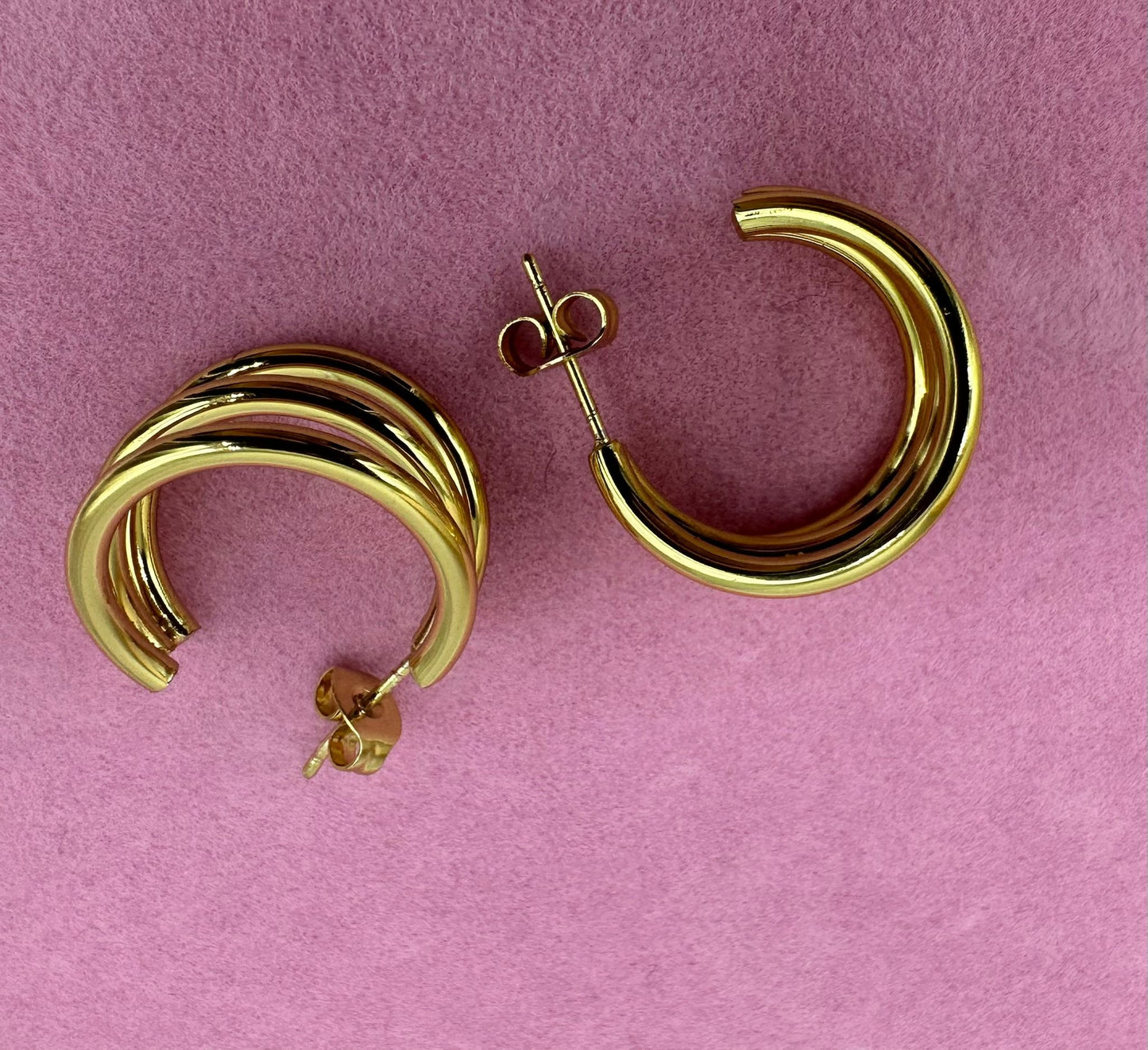 Orecchini a Cerchio Tripli Oro e Silver - Acciaio Inossidabile