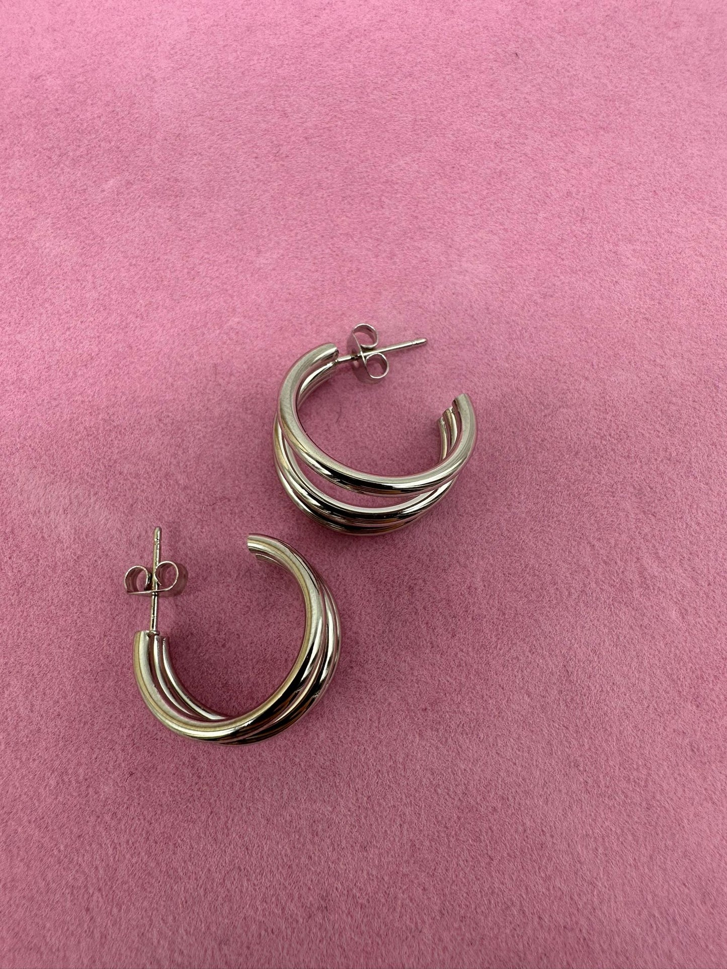 Orecchini a Cerchio Tripli Oro e Silver - Acciaio Inossidabile