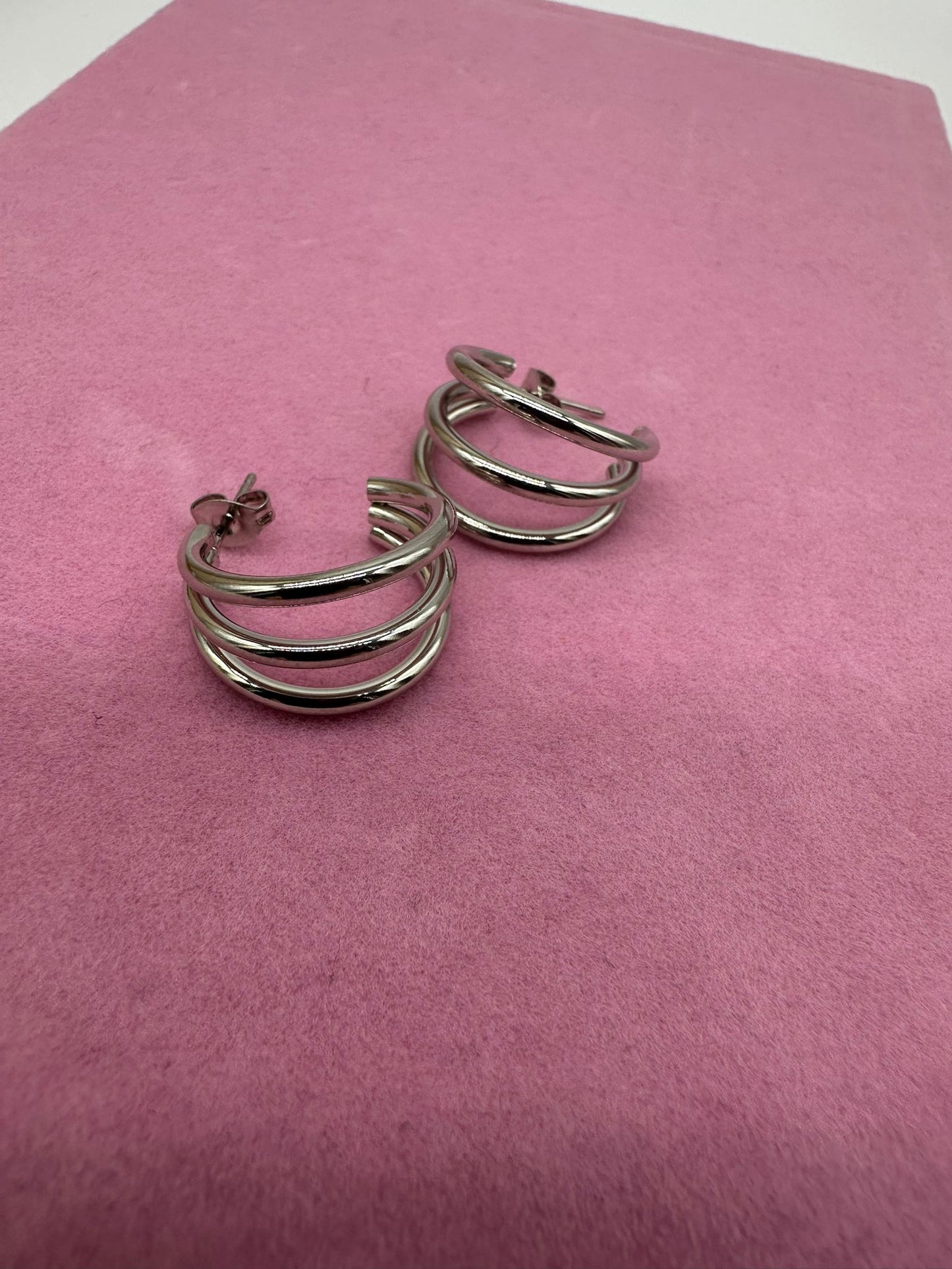 Orecchini a Cerchio Tripli Oro e Silver - Acciaio Inossidabile