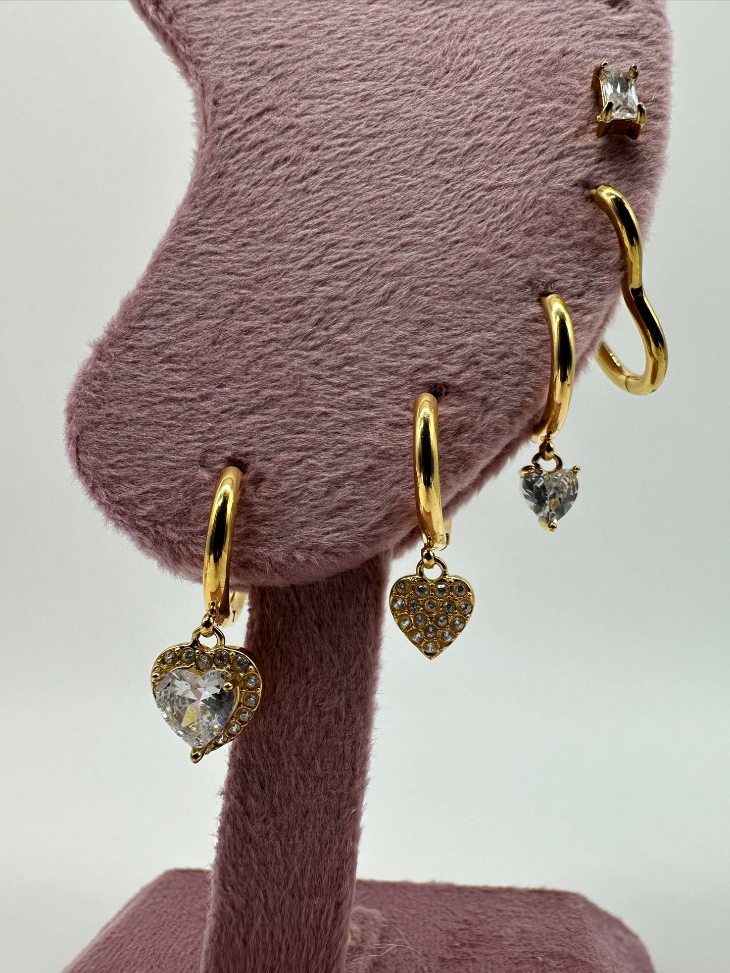 Set Orecchini Cuore Oro con Strass - Acciaio Inossidabile - DR-CLYDE SHOP