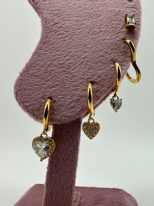 Set Orecchini Cuore Oro con Strass - Acciaio Inossidabile - DR-CLYDE SHOP