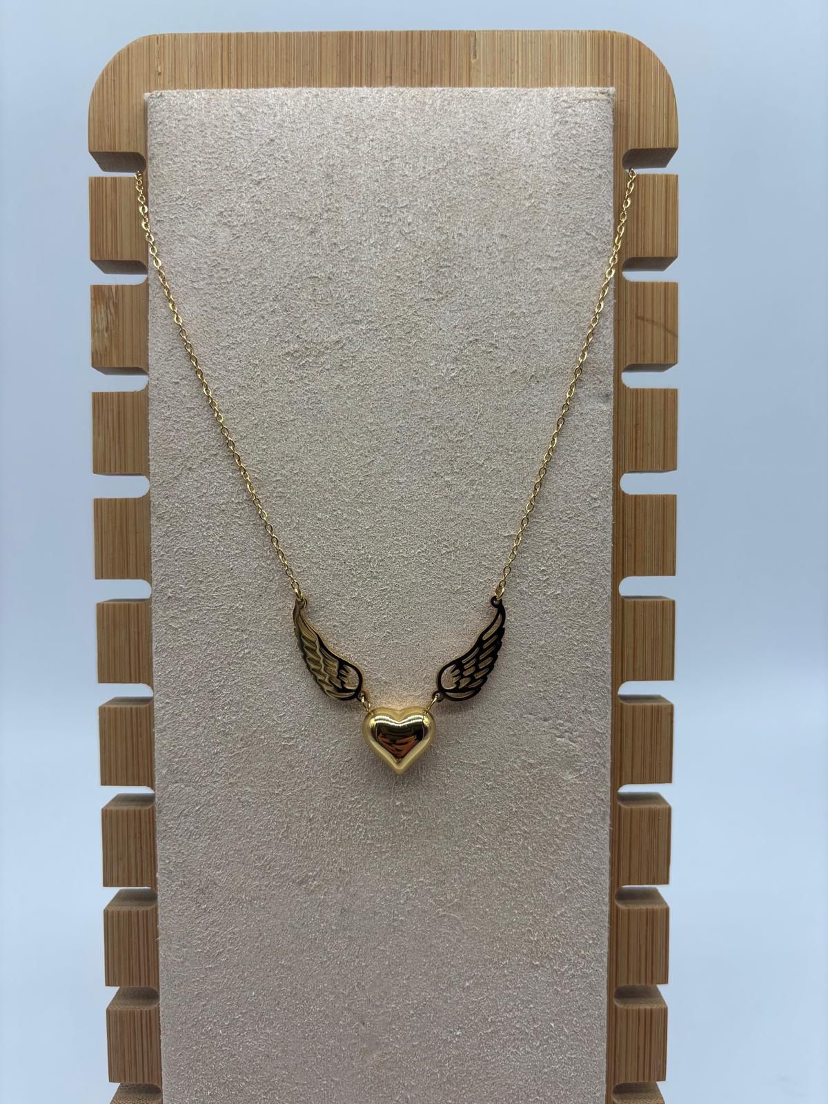 Collana Cuore Alato Acciaio Inossidabile - Gioiello Angelo Oro