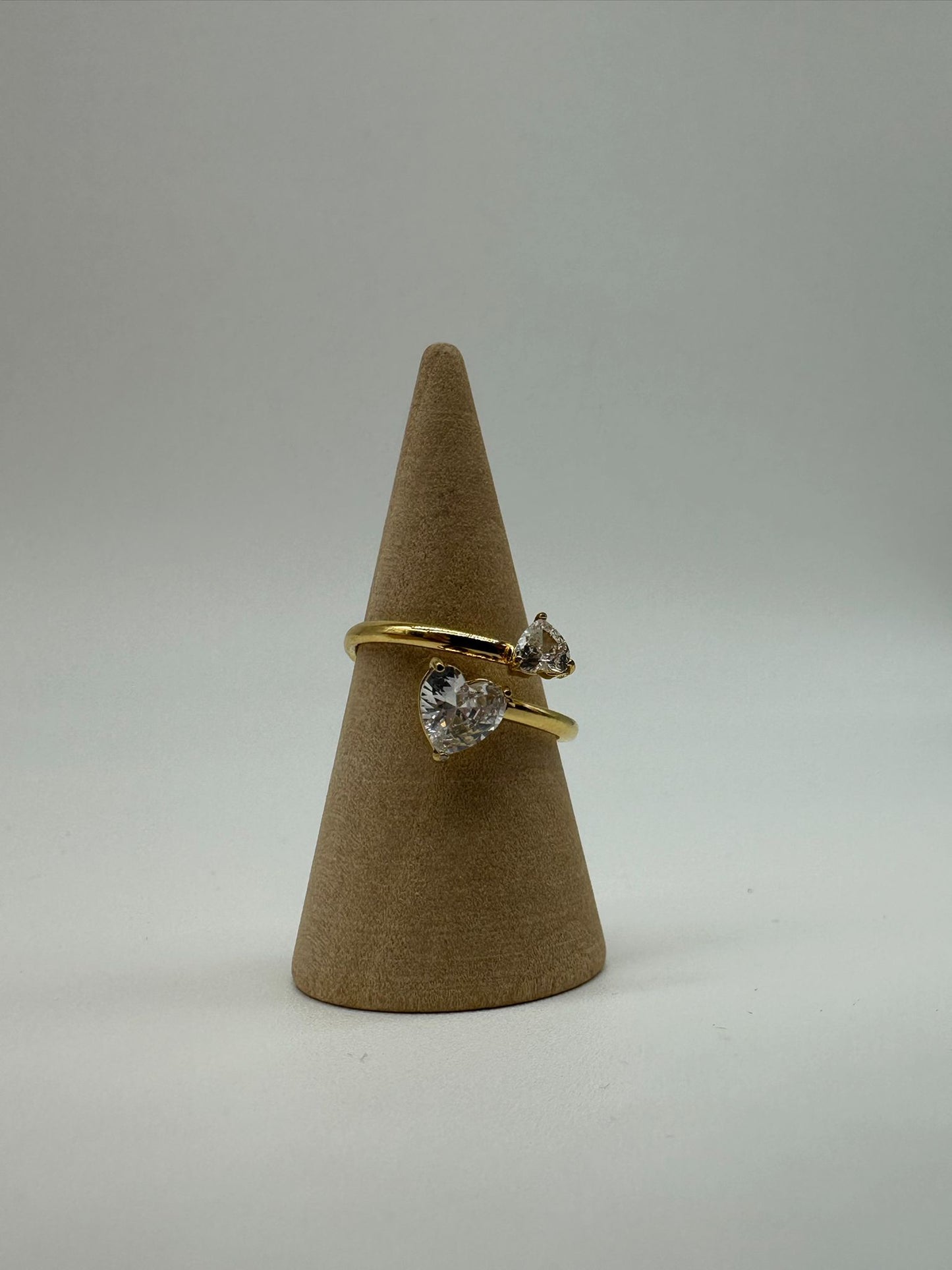 Anello Doppio Cuore Acciaio Inossidabile - Regolabile con Cristalli Colorati