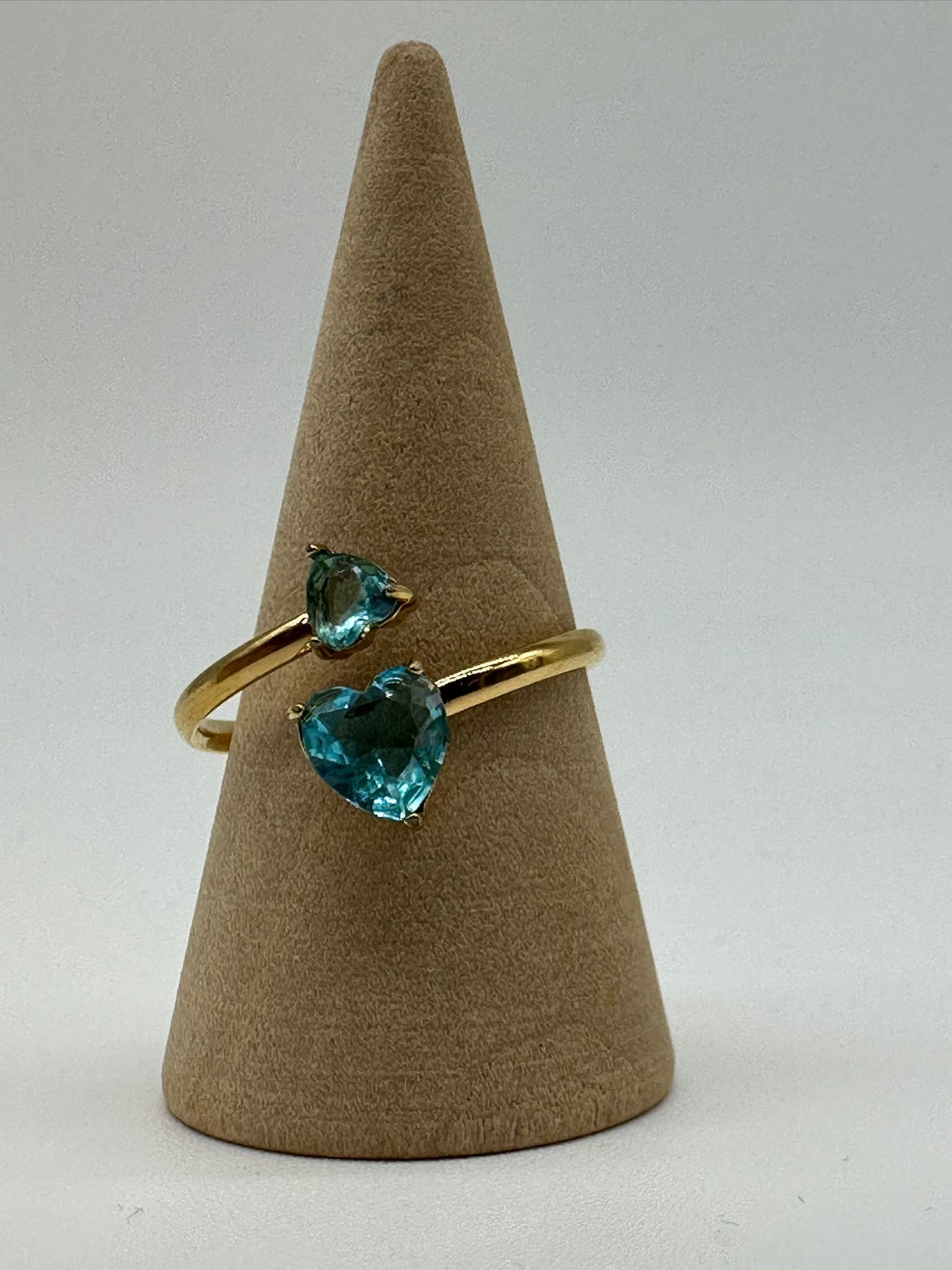 Anello Doppio Cuore Acciaio Inossidabile - Regolabile con Cristalli Colorati