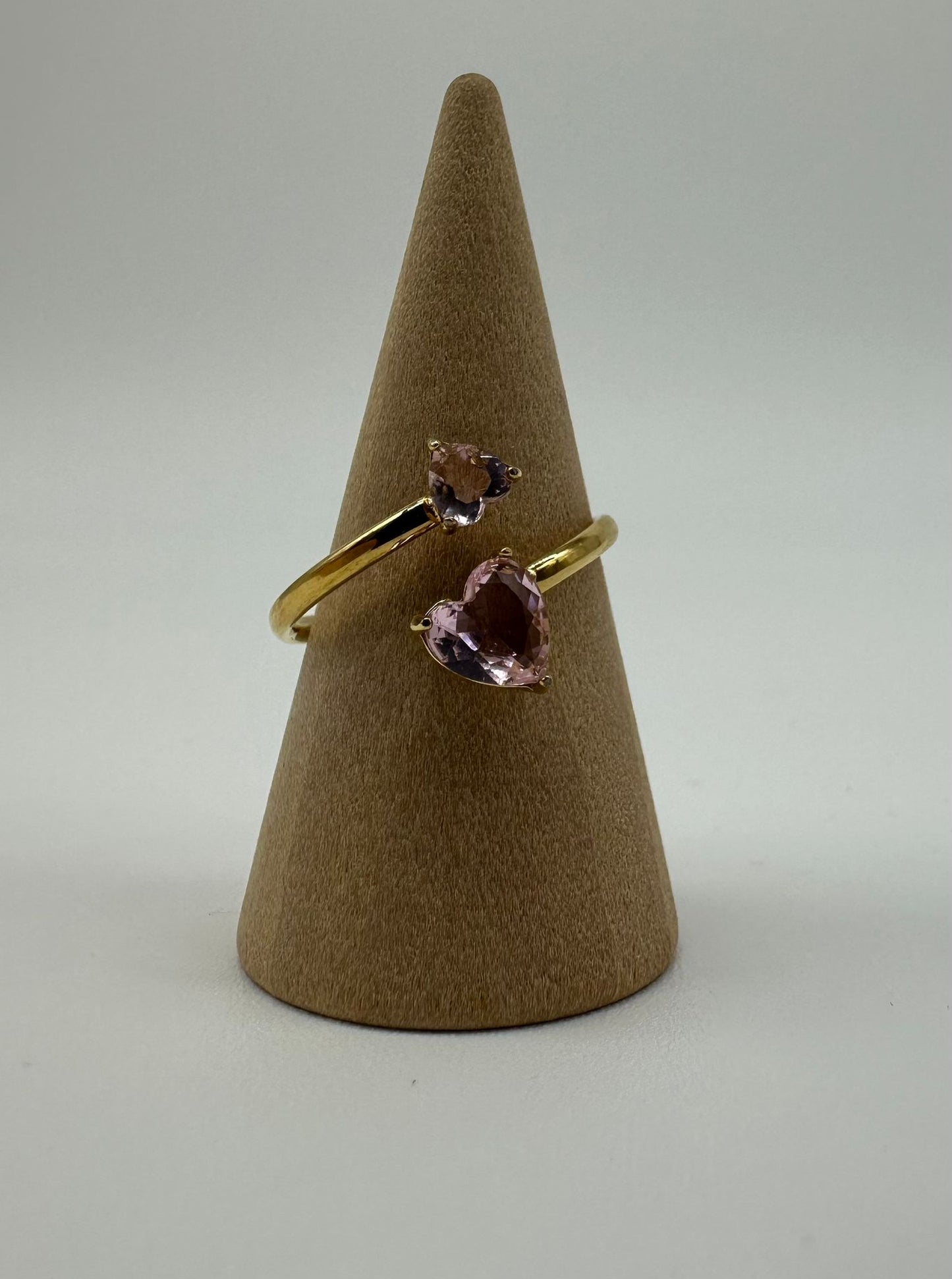 Anello Doppio Cuore Acciaio Inossidabile - Regolabile con Cristalli Colorati