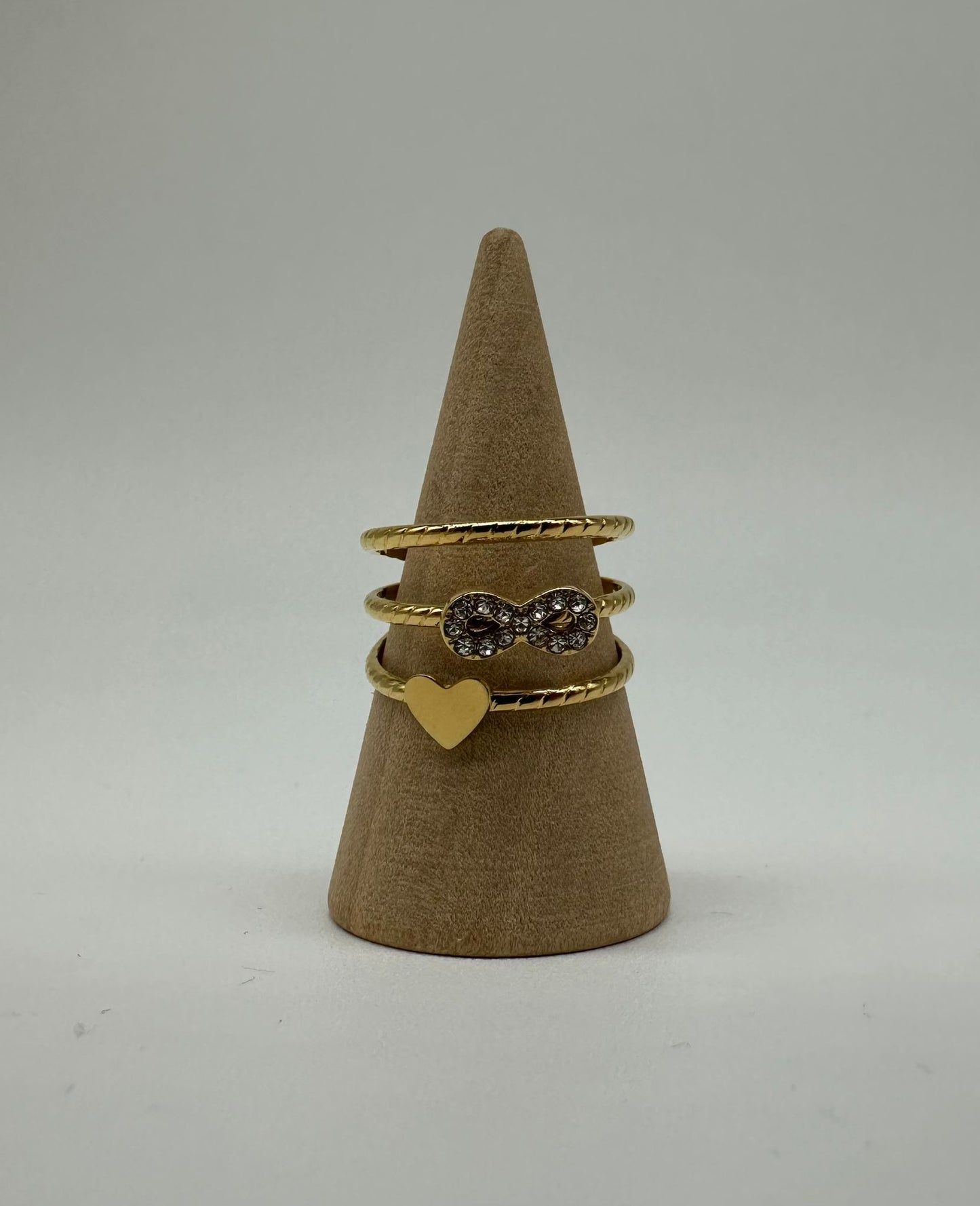 Set 3 Anelli Impilabili Acciaio Inossidabile Oro - Cuore e Infinito