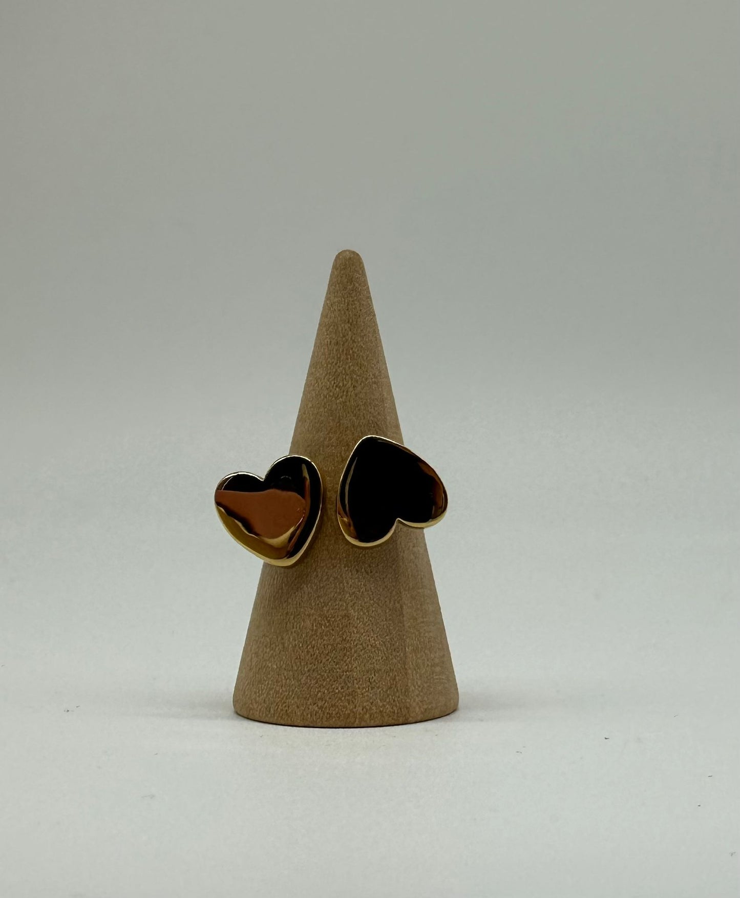 Anello Doppio Cuore Smaltato Nero Oro - Regolabile Design Romantico