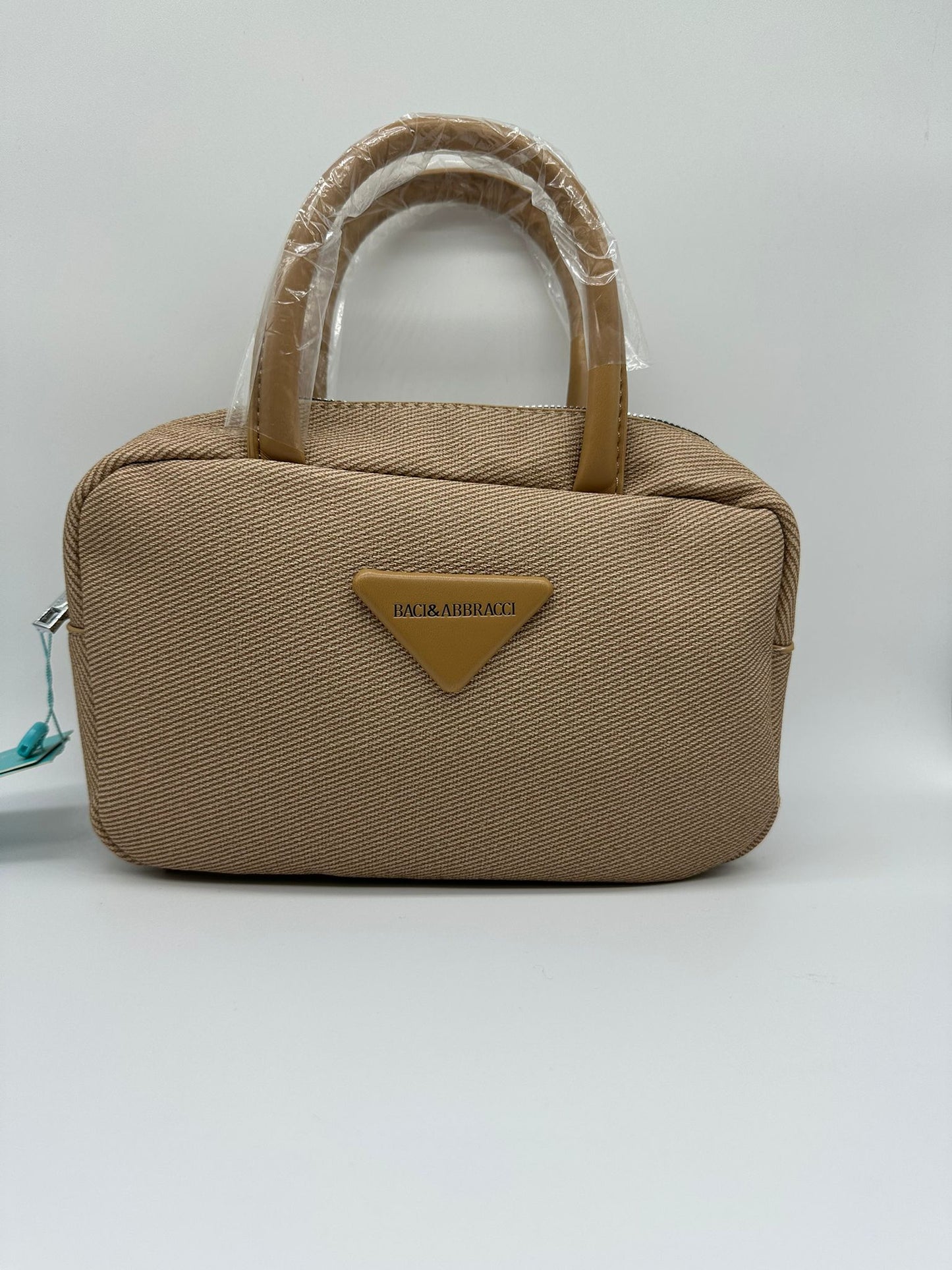 Borsa a Mano in Tessuto con Logo Triangolare - Manici Rigidi