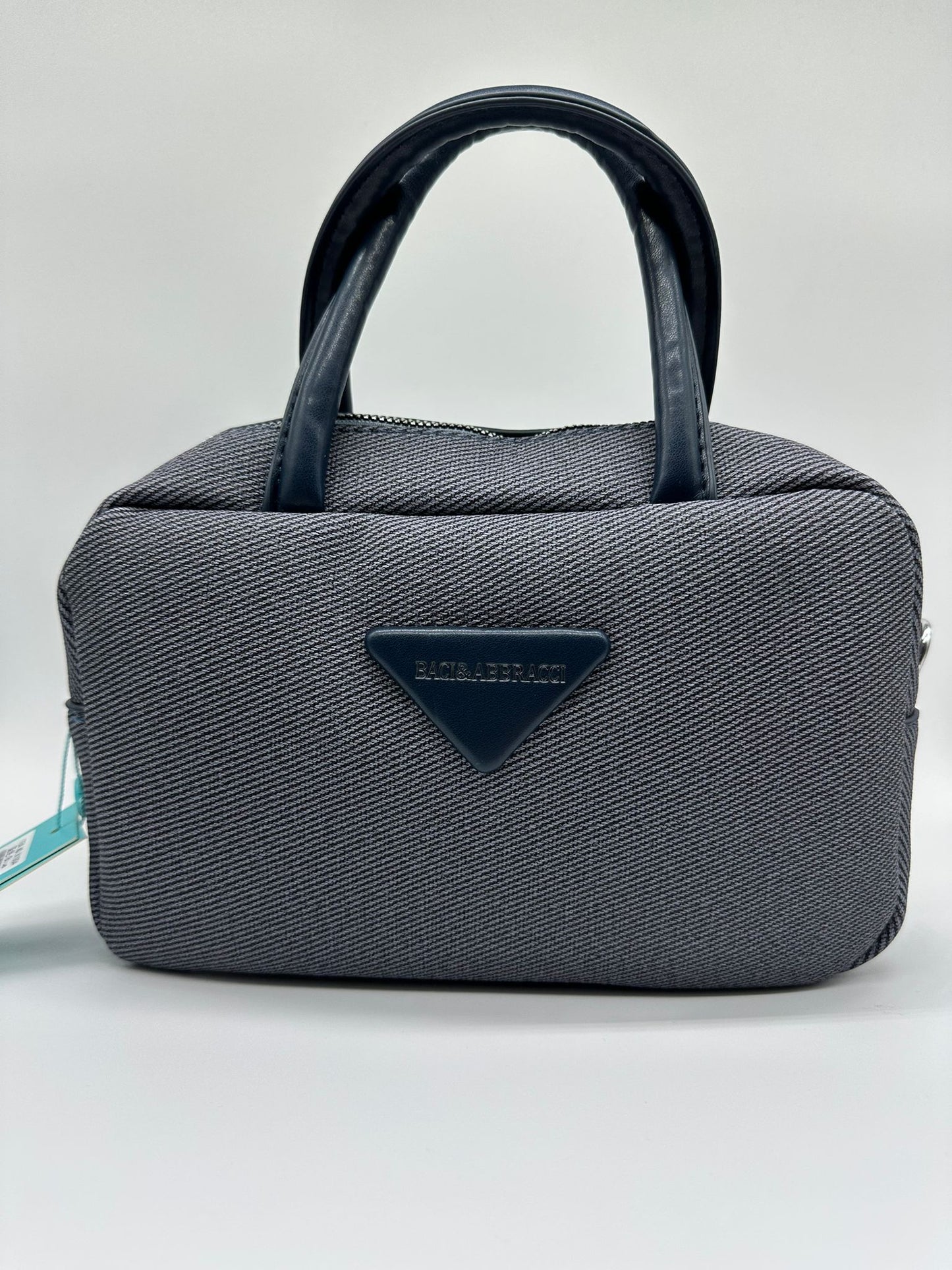 Borsa a Mano in Tessuto con Logo Triangolare - Manici Rigidi