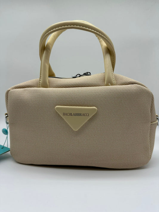 Borsa a Mano in Tessuto con Logo Triangolare - Manici Rigidi