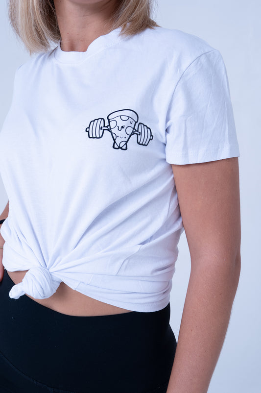 T-Shirt Bianca Basic con Logo Pizza GYM - DR-CLYDE SHOP