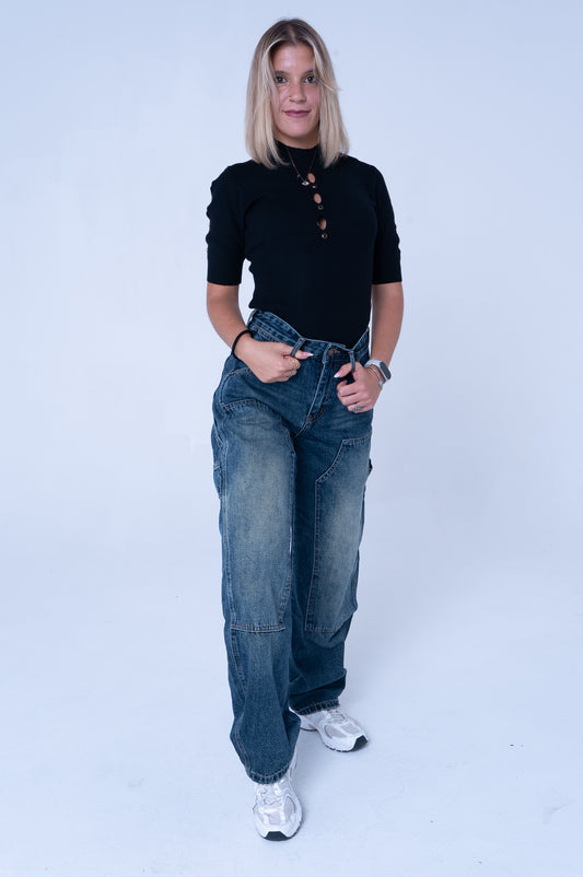 Jeans Cargo Donna - Baggy Vintage con Tasche Laterali