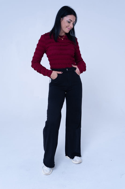 Body Bordeaux con Texture Sfrangiata a Righe