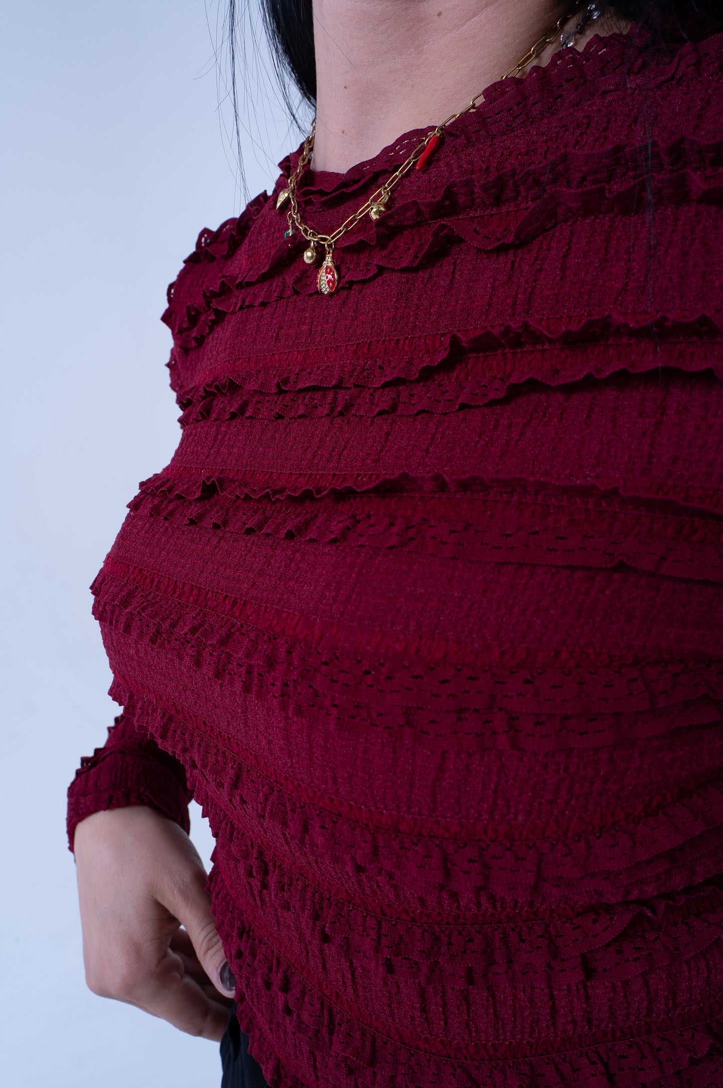 Body Bordeaux con Texture Sfrangiata a Righe