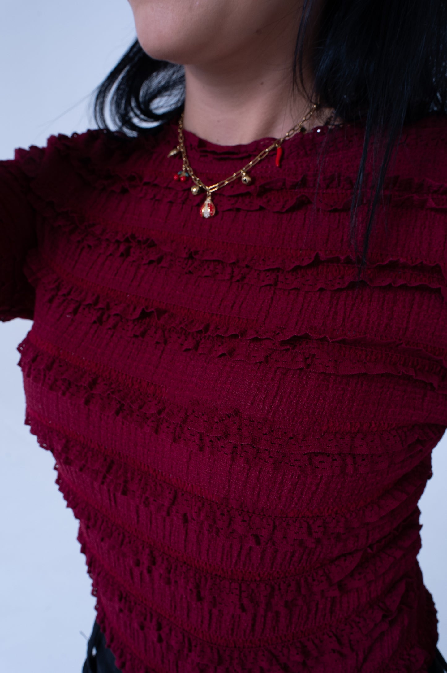 Body Bordeaux con Texture Sfrangiata a Righe
