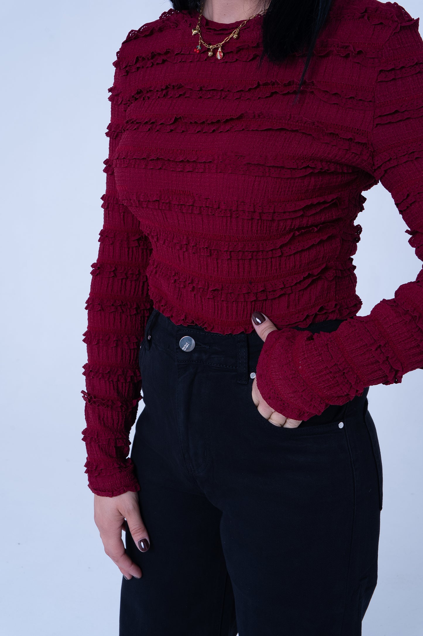 Body Bordeaux con Texture Sfrangiata a Righe