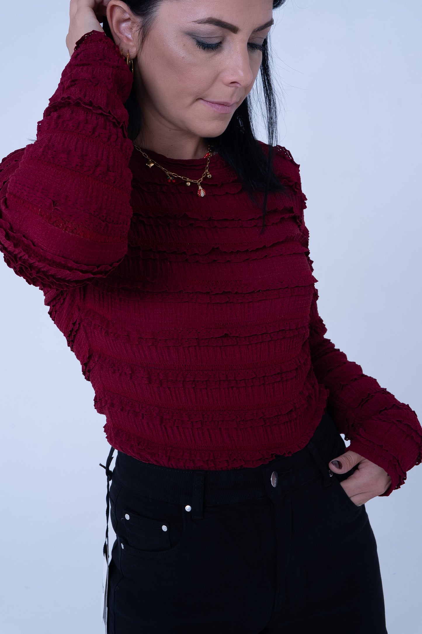 Body Bordeaux con Texture Sfrangiata a Righe