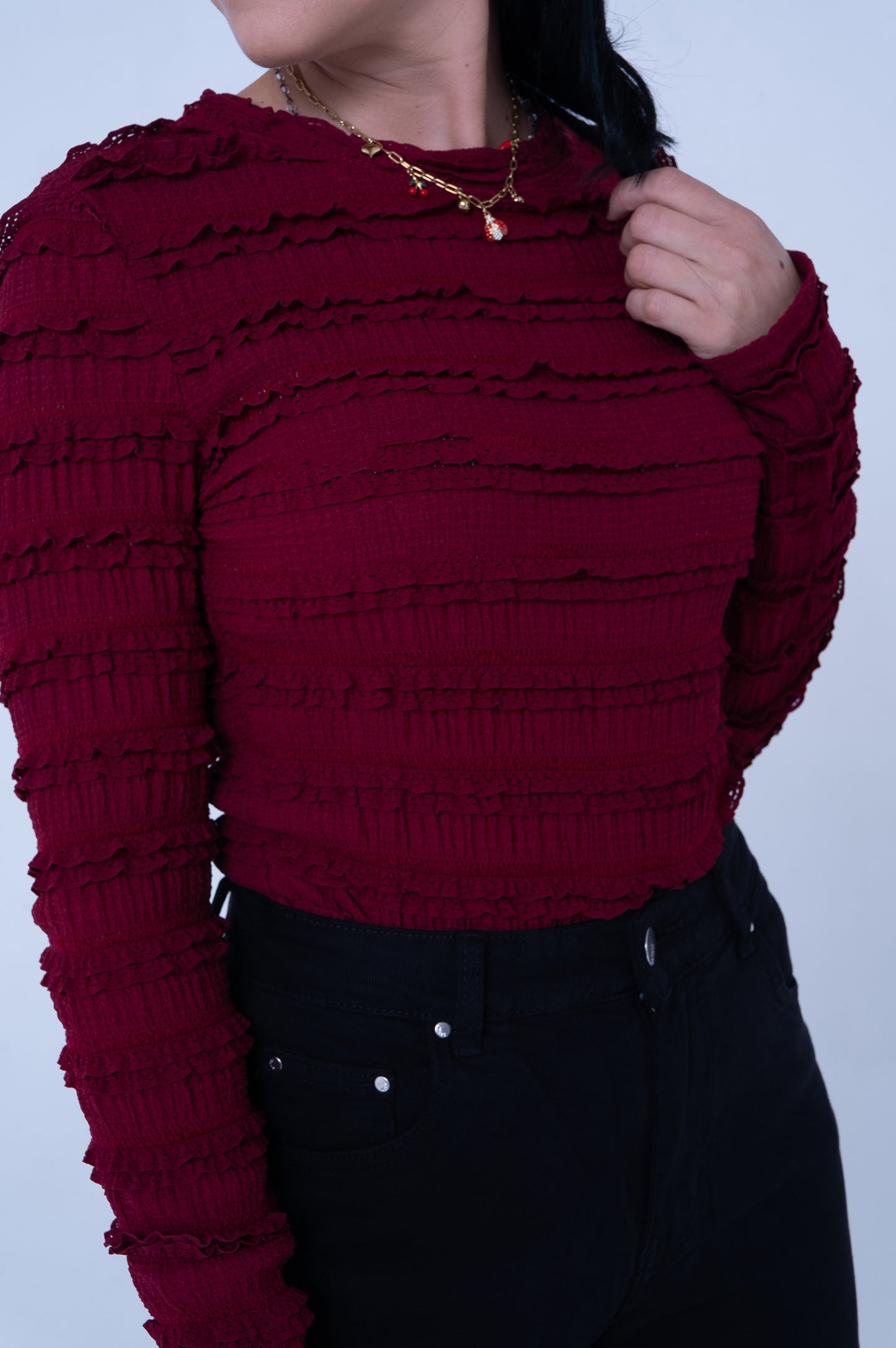 Body Bordeaux con Texture Sfrangiata a Righe