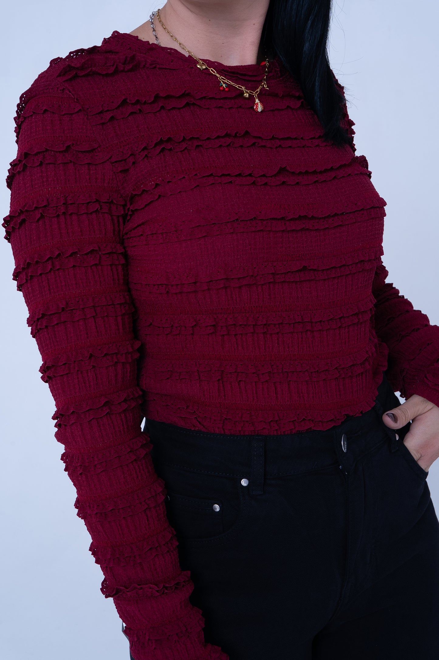 Body Bordeaux con Texture Sfrangiata a Righe